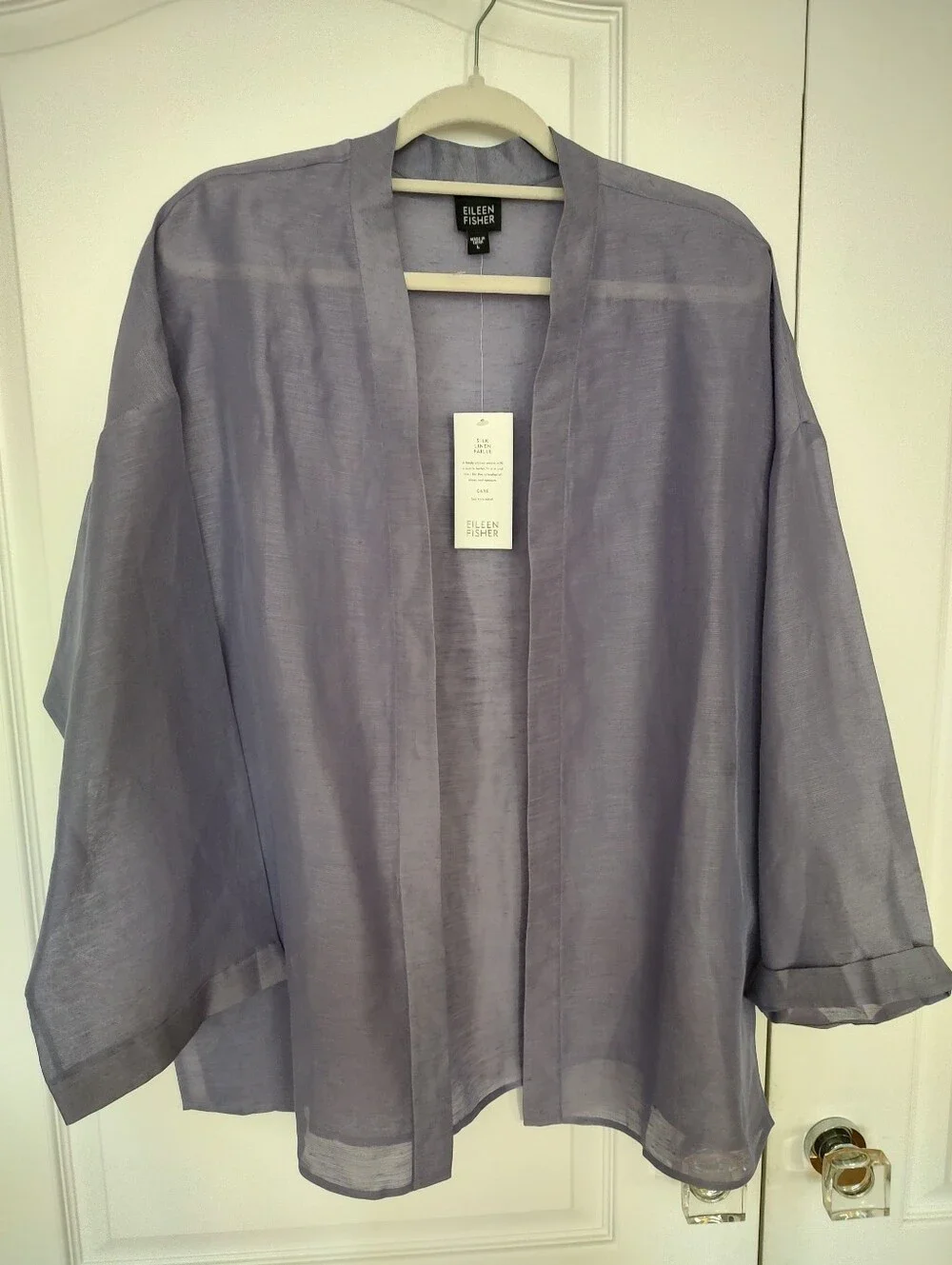 Eileen Fisher Sheer Lavender Kimono-Style Open Cardigan